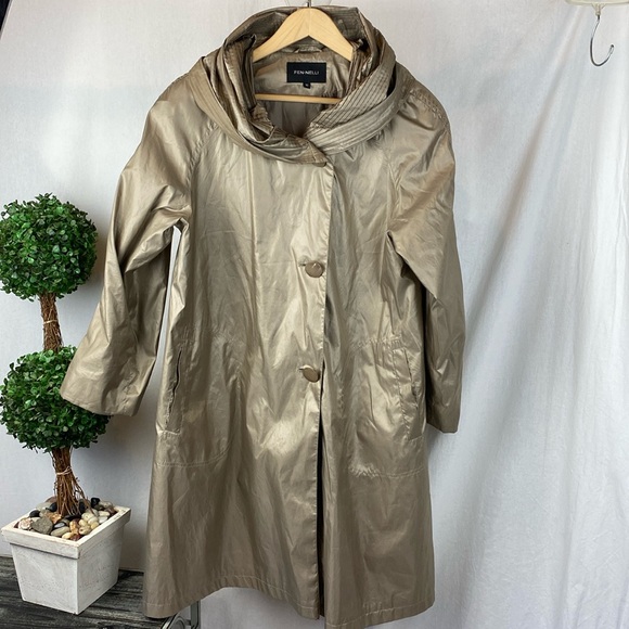 Fen Nelli Brown Tan Button Up Long Sleeve Trench Coat 10 - Picture 2 of 6